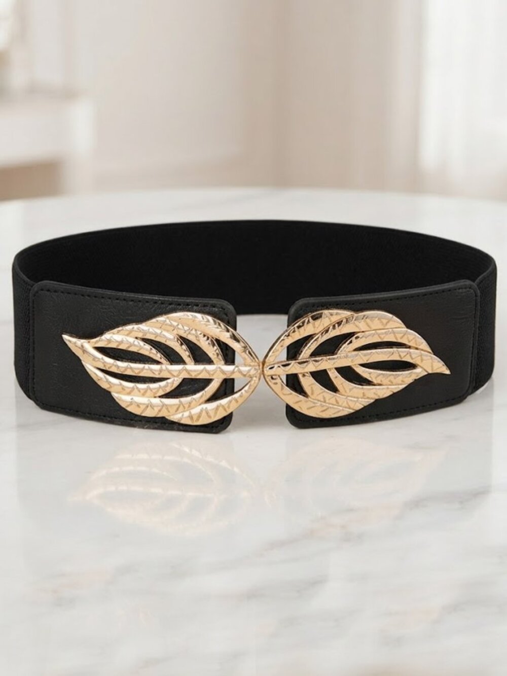 Ladies Black Leaf Stretch Belt - 30.5 Inches